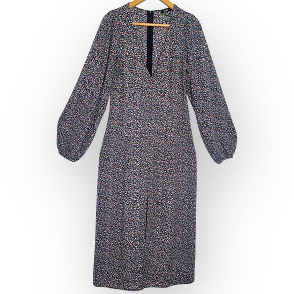 AFRM Button Front Puff Sleeve Floral Maxi Dress Size M Black Micro Floral Multi - Picture 11 of 11